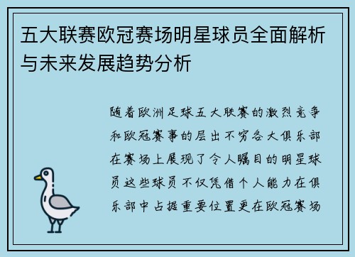 五大联赛欧冠赛场明星球员全面解析与未来发展趋势分析