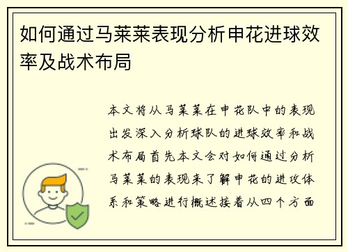 如何通过马莱莱表现分析申花进球效率及战术布局